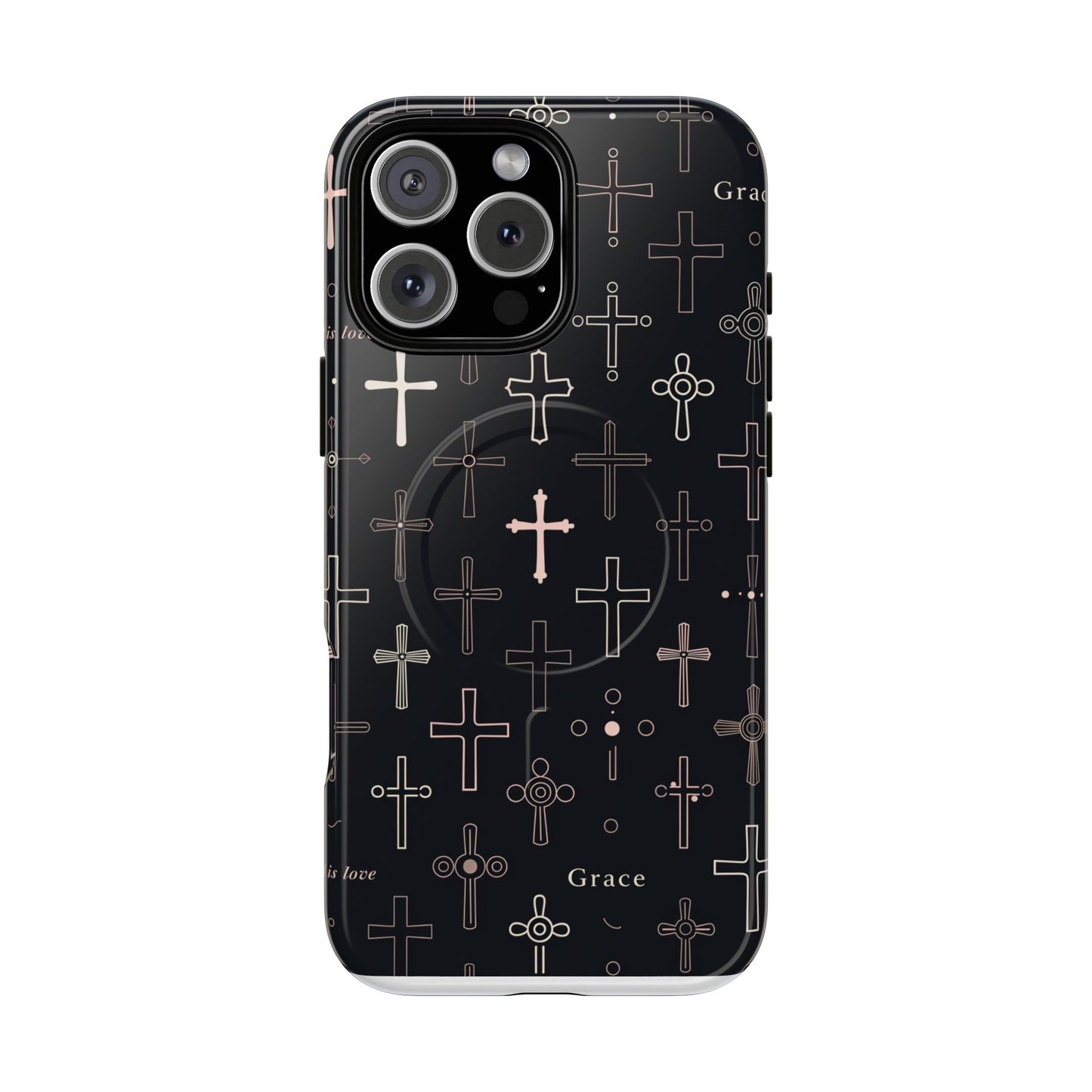 Magnetic Phone Case — Black Crosses "Grace" Protective Cover