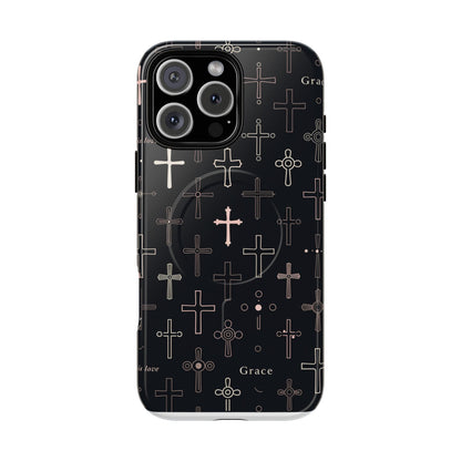 Magnetic Phone Case — Black Crosses "Grace" Protective Cover