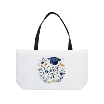Graduation Weekender Tote Bag - "Nailed It" Cap & Confetti Design