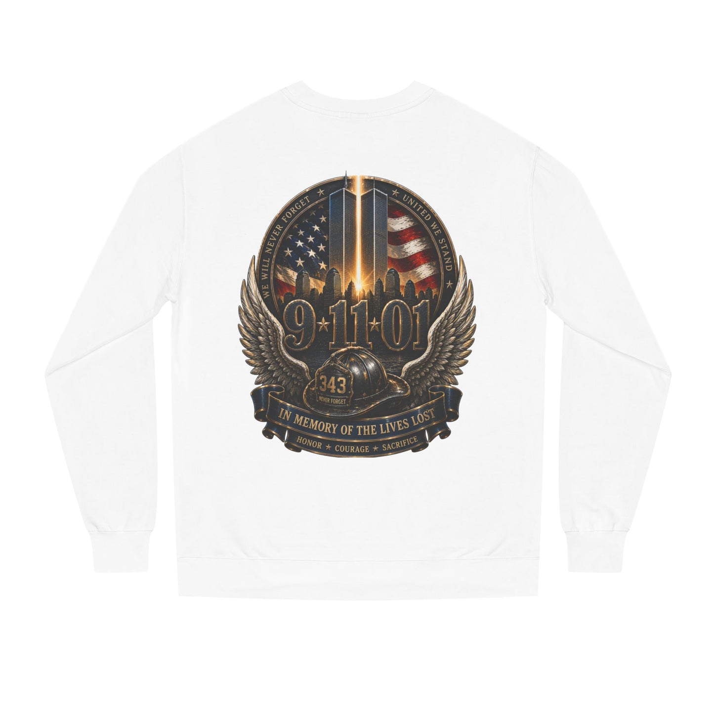 9/11 Memorial Crewneck Sweatshirt — Tribute to Fallen Heroes