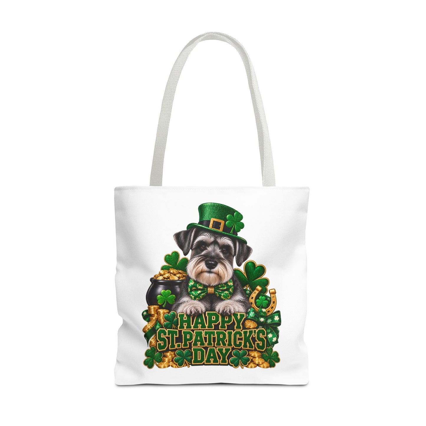 St. Patrick’s Day Schnauzer Tote Bag — Happy St. Patrick’s Day Shamrock & Gold Pot Gift