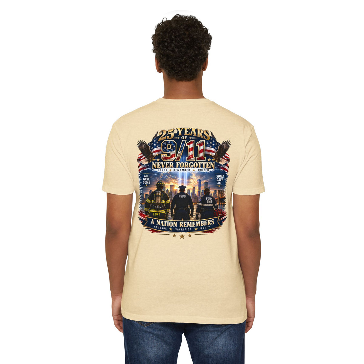 9/11 Never Forgotten T-Shirt — 25 Years Tribute Memorial Tee