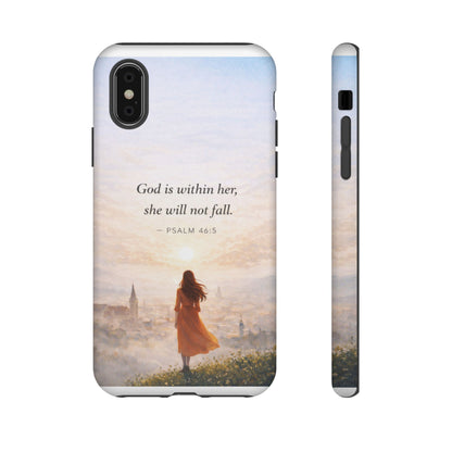 Inspirational Psalm 46:5 Phone Case — 'God is within her, she will not fall' Christian Phone Cover