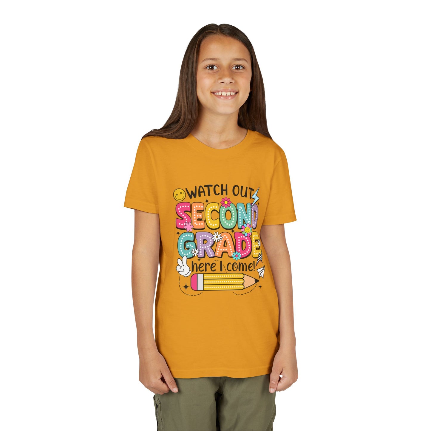 Second Grade Kids T‑Shirt – "Watch Out Second Grade Here I Come" Back‑to‑School Tee