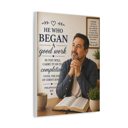 Philippians Canvas Wall Art — "He Who Began a Good Work" Inspirational Bible Verse Stretched Canvas