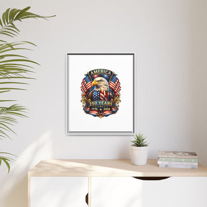America 250th Anniversary Framed Canvas — Patriotic Bald Eagle Wall Art
