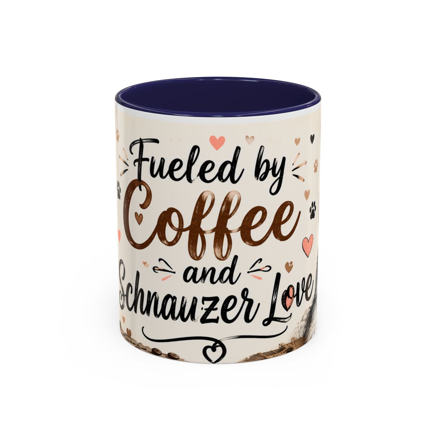 Fueled by Coffee and Schnauzer Love Accent Mug — Dog Lover Coffee Cup (11/15 oz)