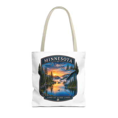 Minnesota Scenic Tote Bag — 'Land of 10,000 Lakes' Sunset Lake Design