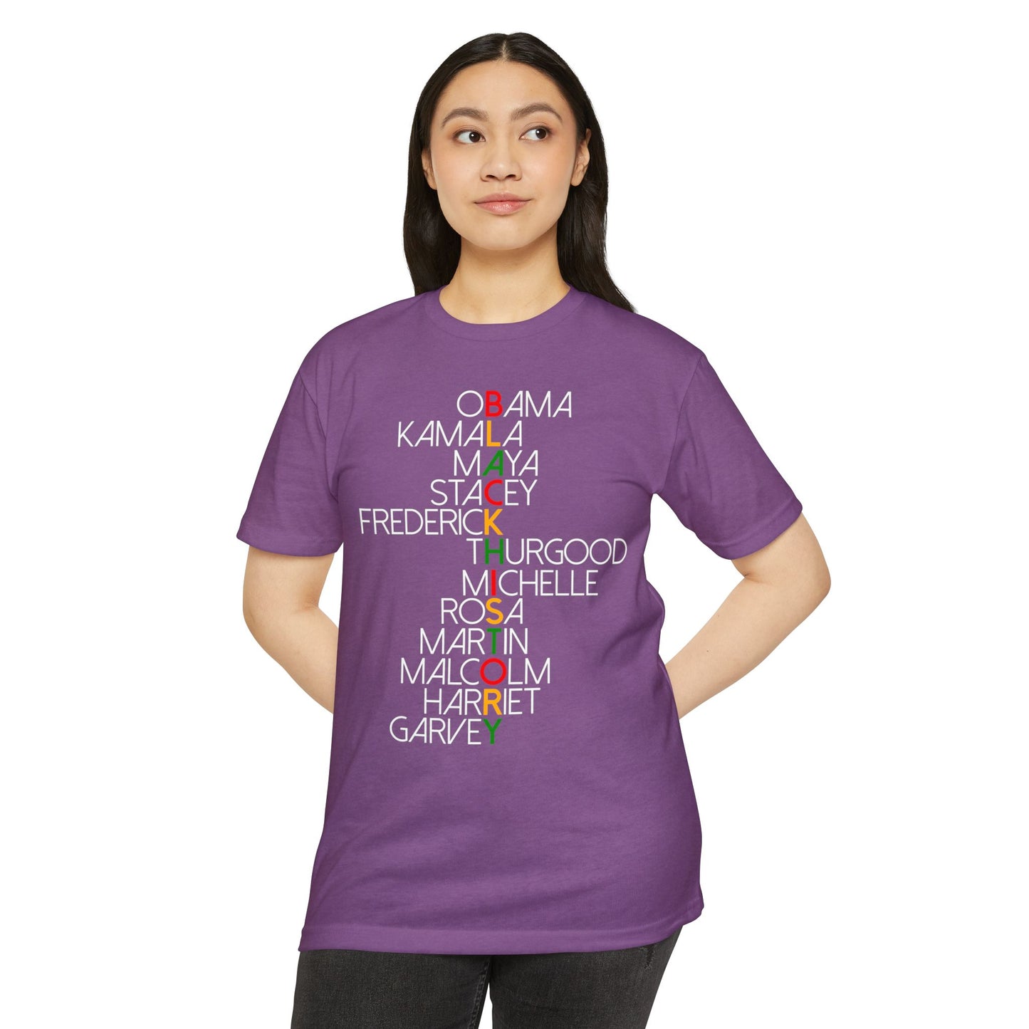 Black History Leaders Vertical Names T-Shirt — Obama, Kamala, Rosa, Malcolm & More