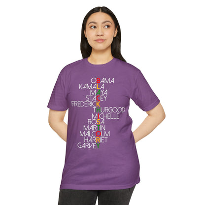 Black History Leaders Vertical Names T-Shirt — Obama, Kamala, Rosa, Malcolm & More
