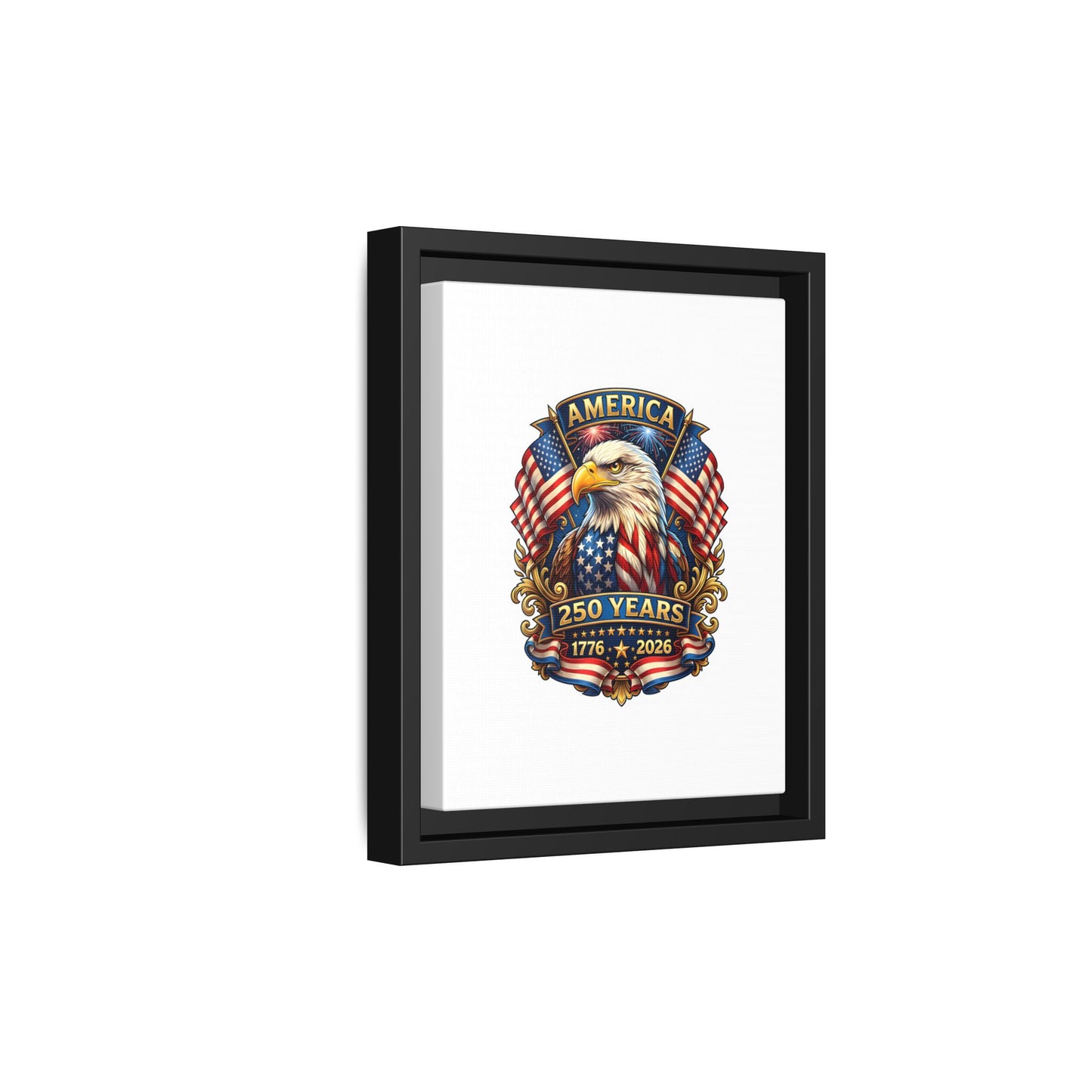 America 250th Anniversary Framed Canvas — Patriotic Bald Eagle Wall Art