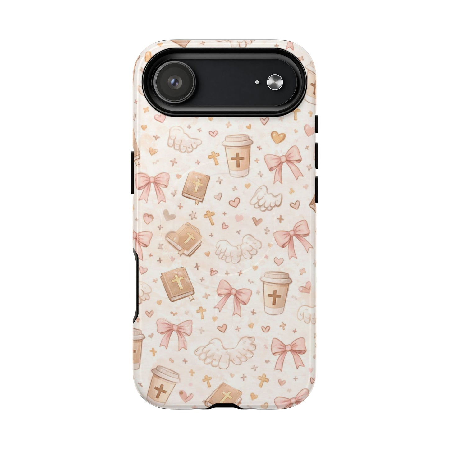 Christian Pattern Phone Case — Cute Cross, Bible & Dove Tough Magnetic Case