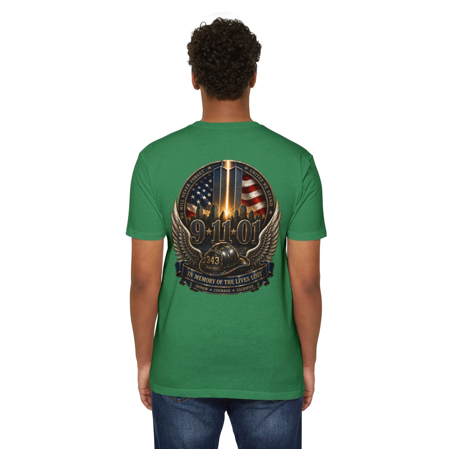 9/11 Memorial T-Shirt — In Memory of the Lives Lost Patriotic Firefighter Tribute