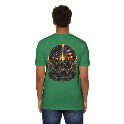 9/11 Memorial T-Shirt — In Memory of the Lives Lost Patriotic Firefighter Tribute