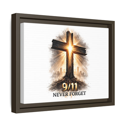 9/11 Never Forget Framed Canvas Wall Art — Memorial Cross Tribute