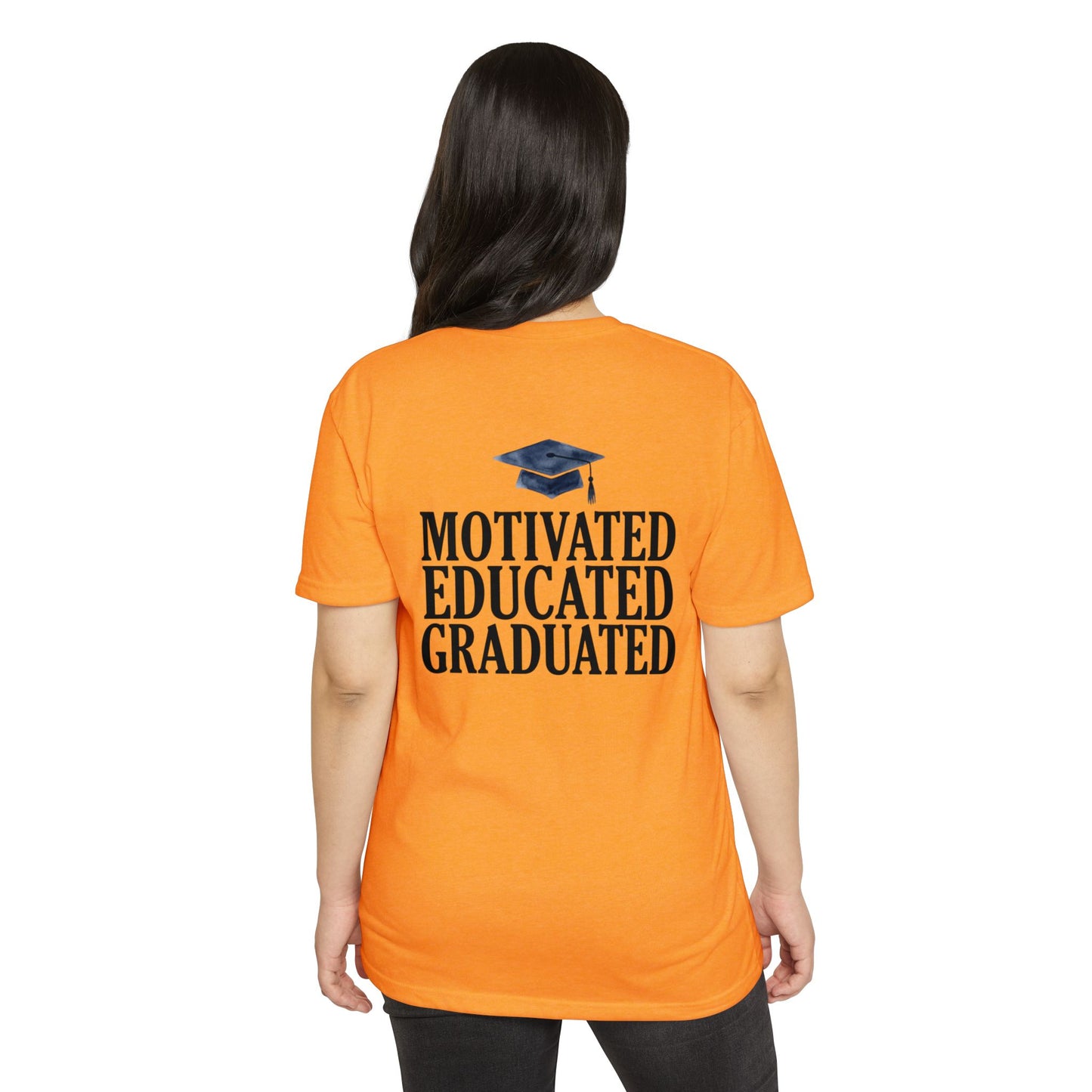Graduation Tee — "Motivated Educated Graduated" Cap Design