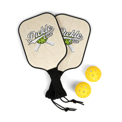 Pickle Club Pickleball Paddle Set — Retro Wood Grain Pickleball Kit (2 Paddles + 2 Balls)
