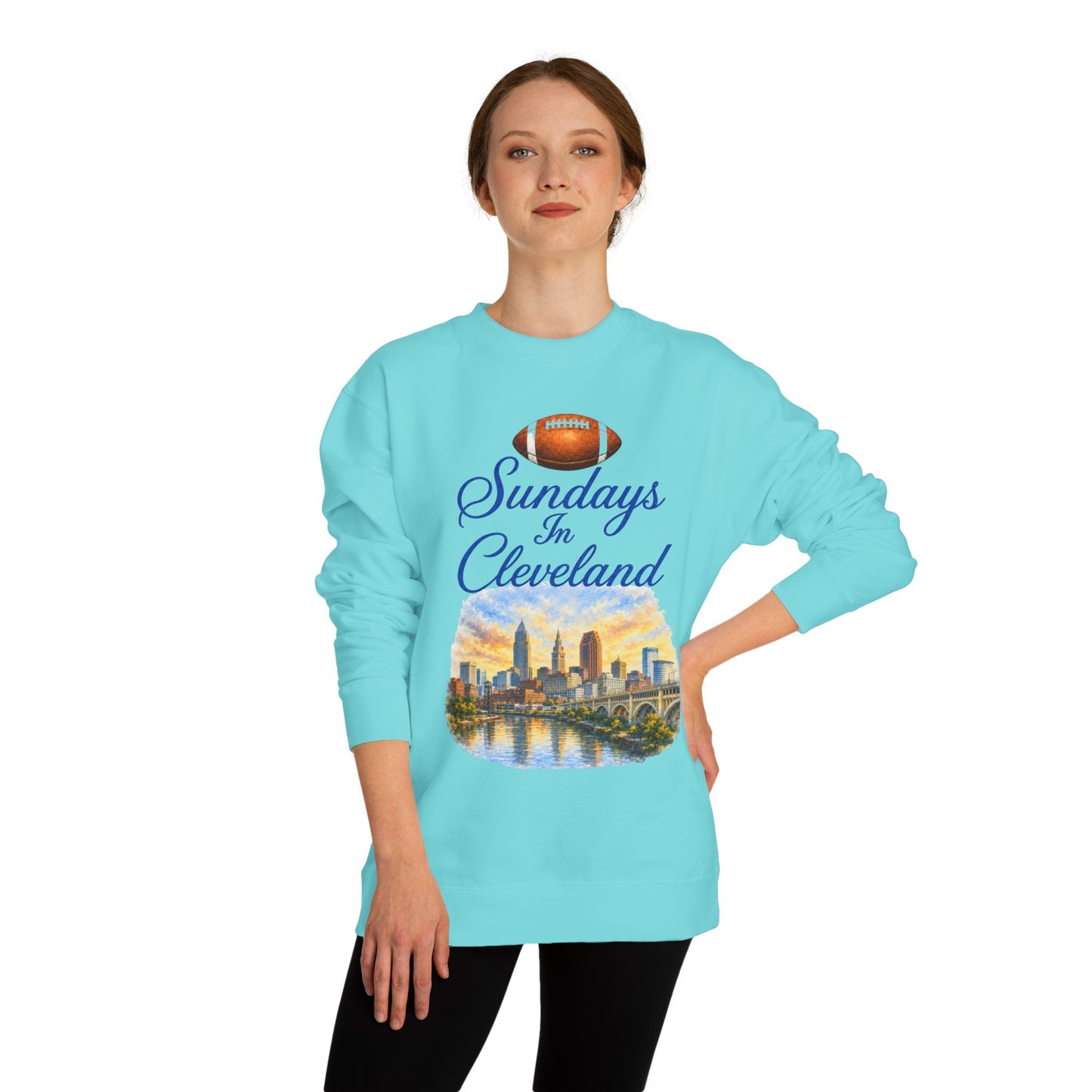 Sundays in Cleveland Football Crewneck Sweatshirt — Cleveland Skyline Game Day Pullover