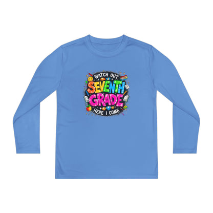 Seventh Grade Youth Long Sleeve Tee — "Watch Out Seventh Grade Here I Come" Back-to-School Shirt