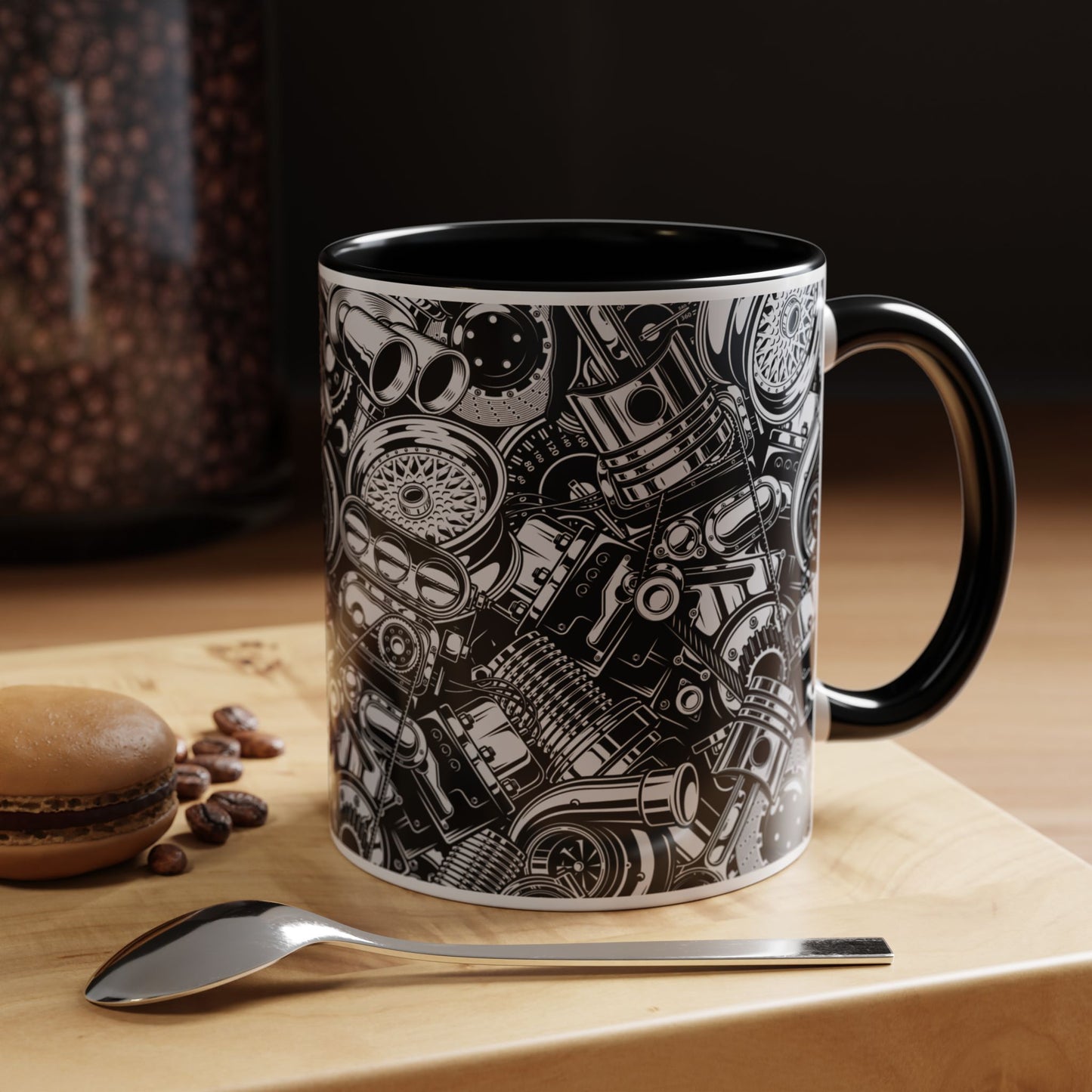 Engine Parts Black Accent Coffee Mug — Automotive Mechanics Gift (11/15 oz)