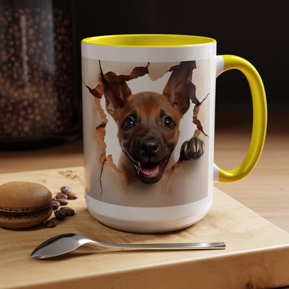 Accent Coffee Mug - Playful Puppy Peeking Through Tear Design (11/15oz)