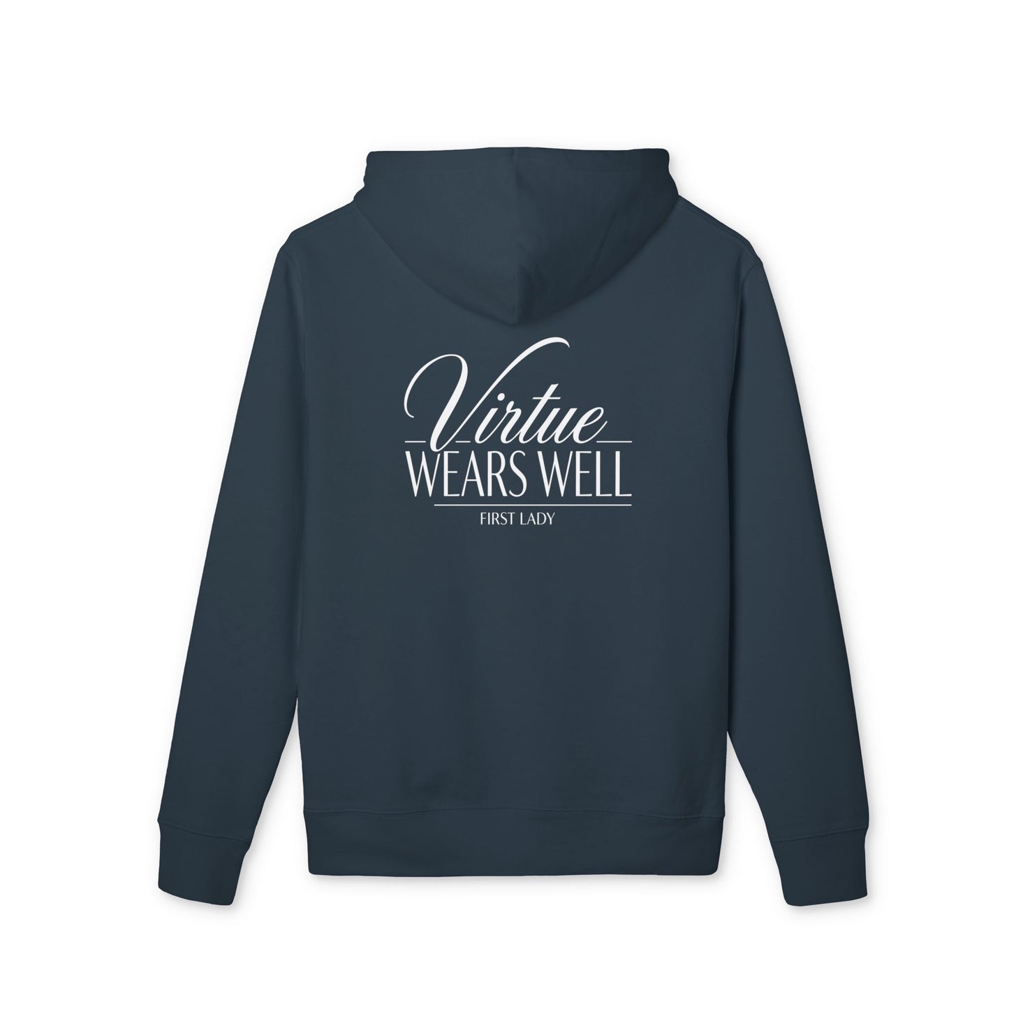Hoodie — "Virtue Wears Well" Script Logo Pullover