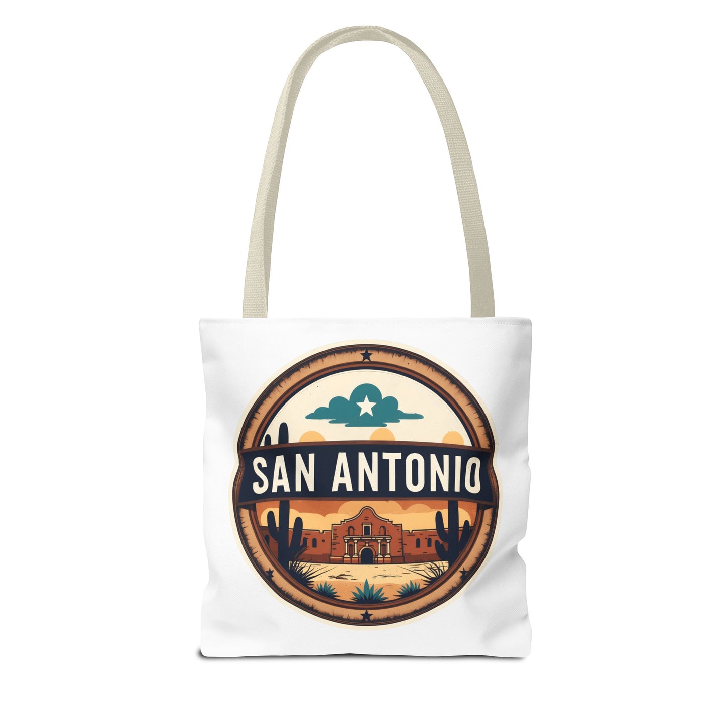 San Antonio Vintage Badge Tote Bag — Retro Texas Travel Market Tote