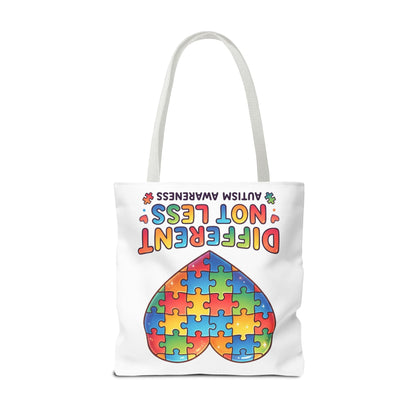 Autism Awareness Tote Bag — "Different Not Less" Puzzle Heart