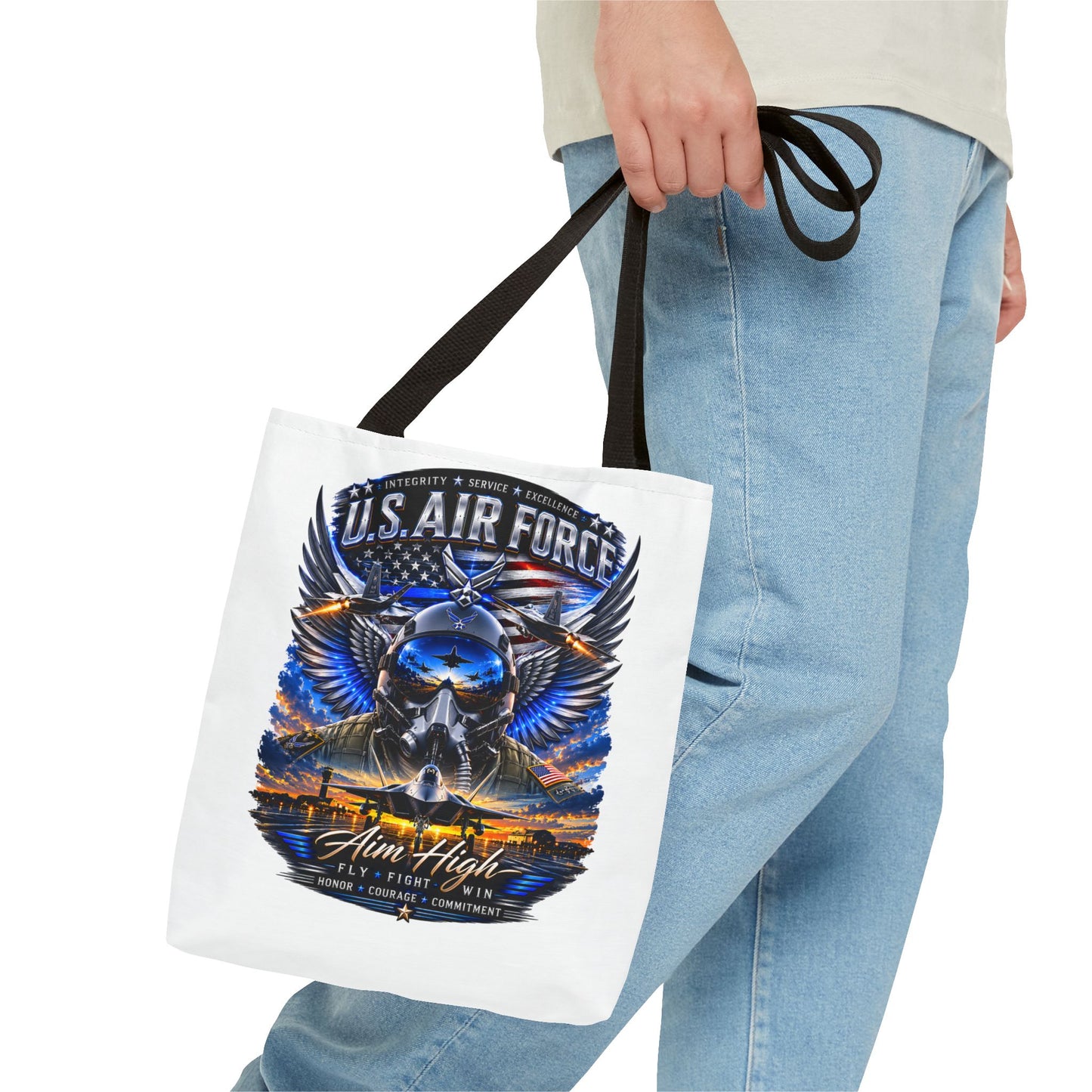 U.S. Air Force Aviator Tote Bag – 'Aim High' Military Pilot Design