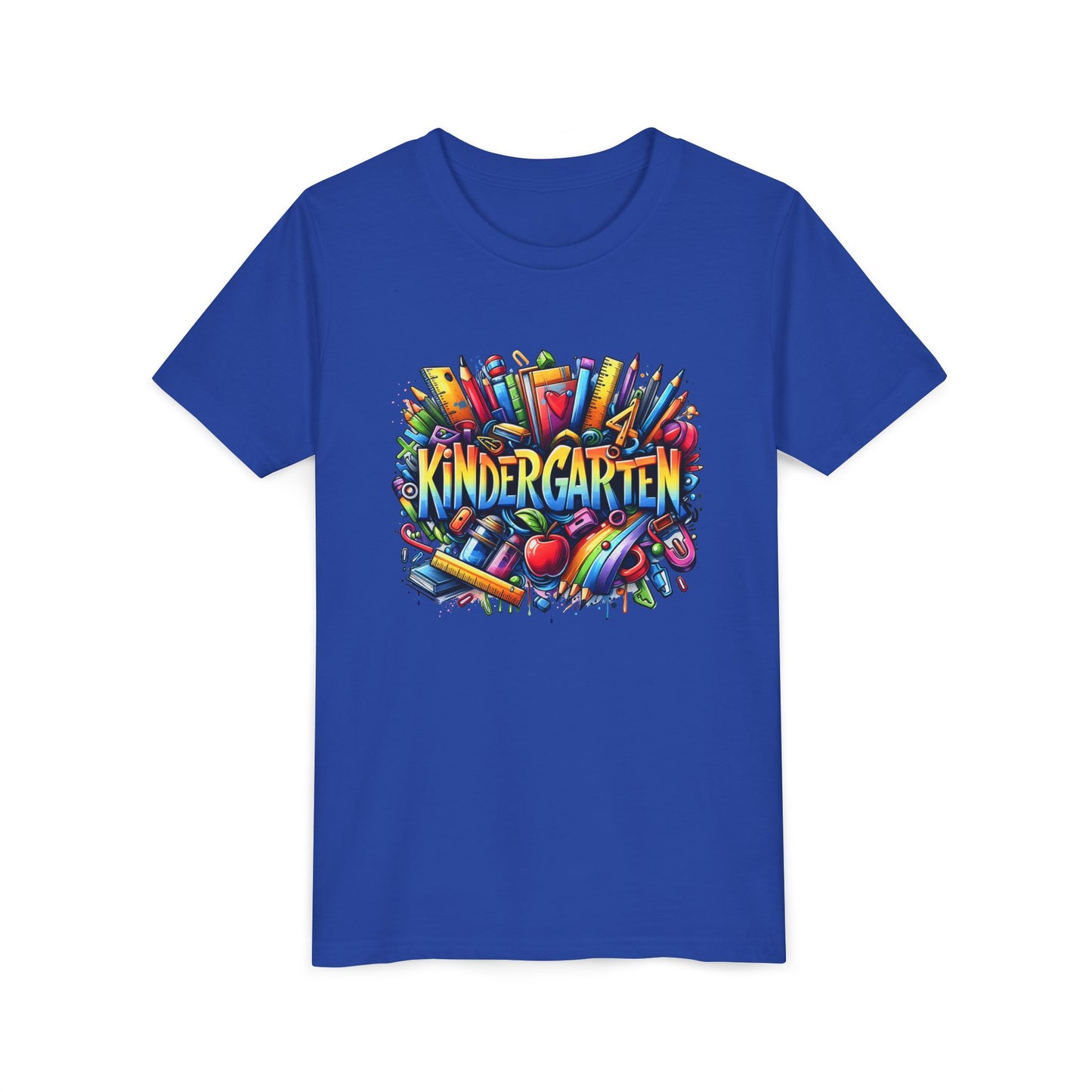 Kindergarten Colorful School Supplies Youth Tee — Back-to-School Kids T-Shirt