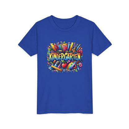 Kindergarten Colorful School Supplies Youth Tee — Back-to-School Kids T-Shirt