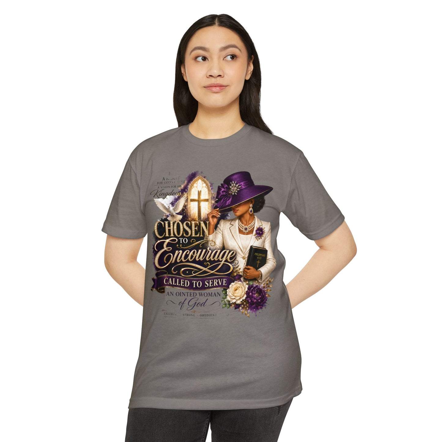 Chosen to Encourage Christian T-Shirt — 'Called to Serve' Purple Church Hat Design