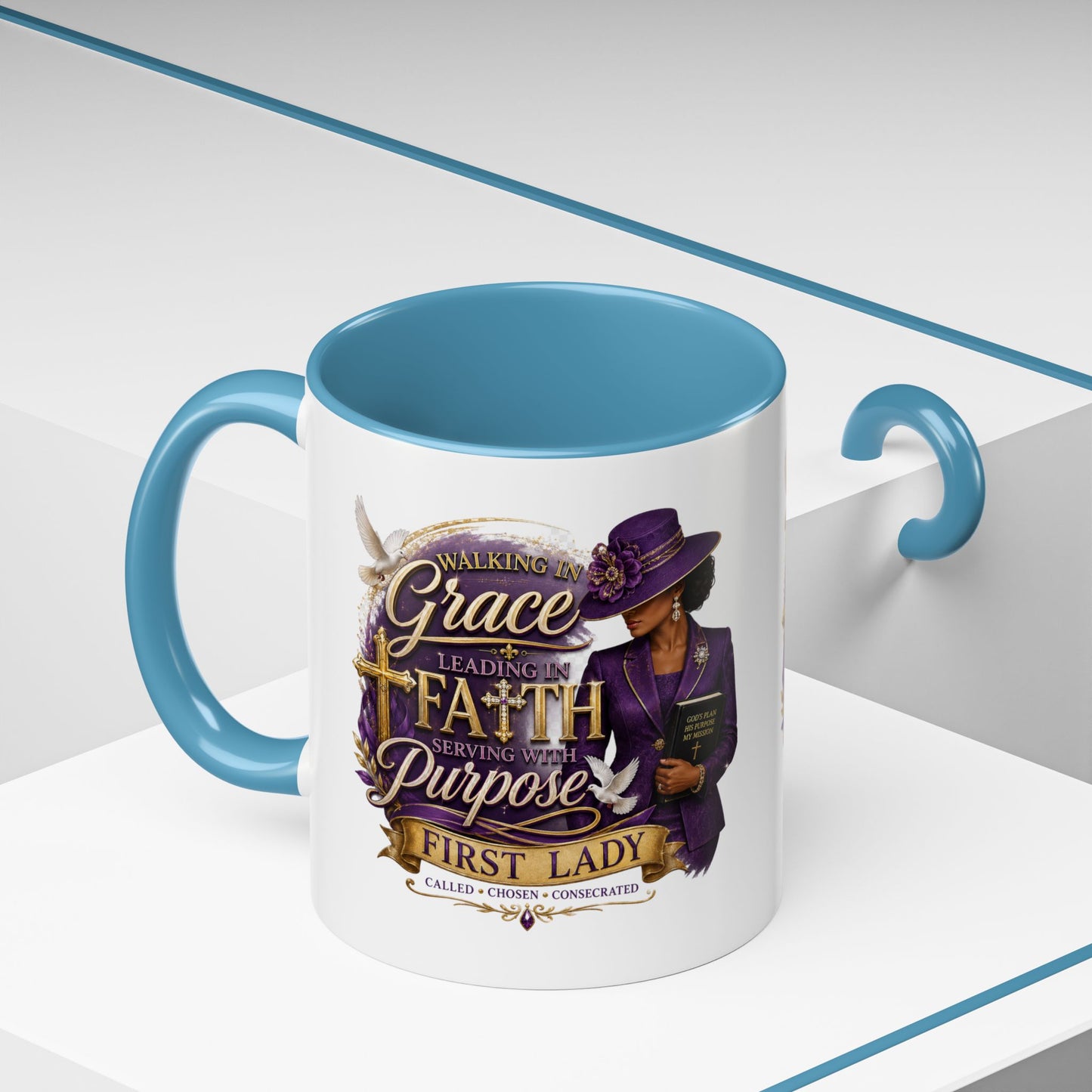 Faith & Purpose Accent Coffee Mug — First Lady Church Design (11/15oz)