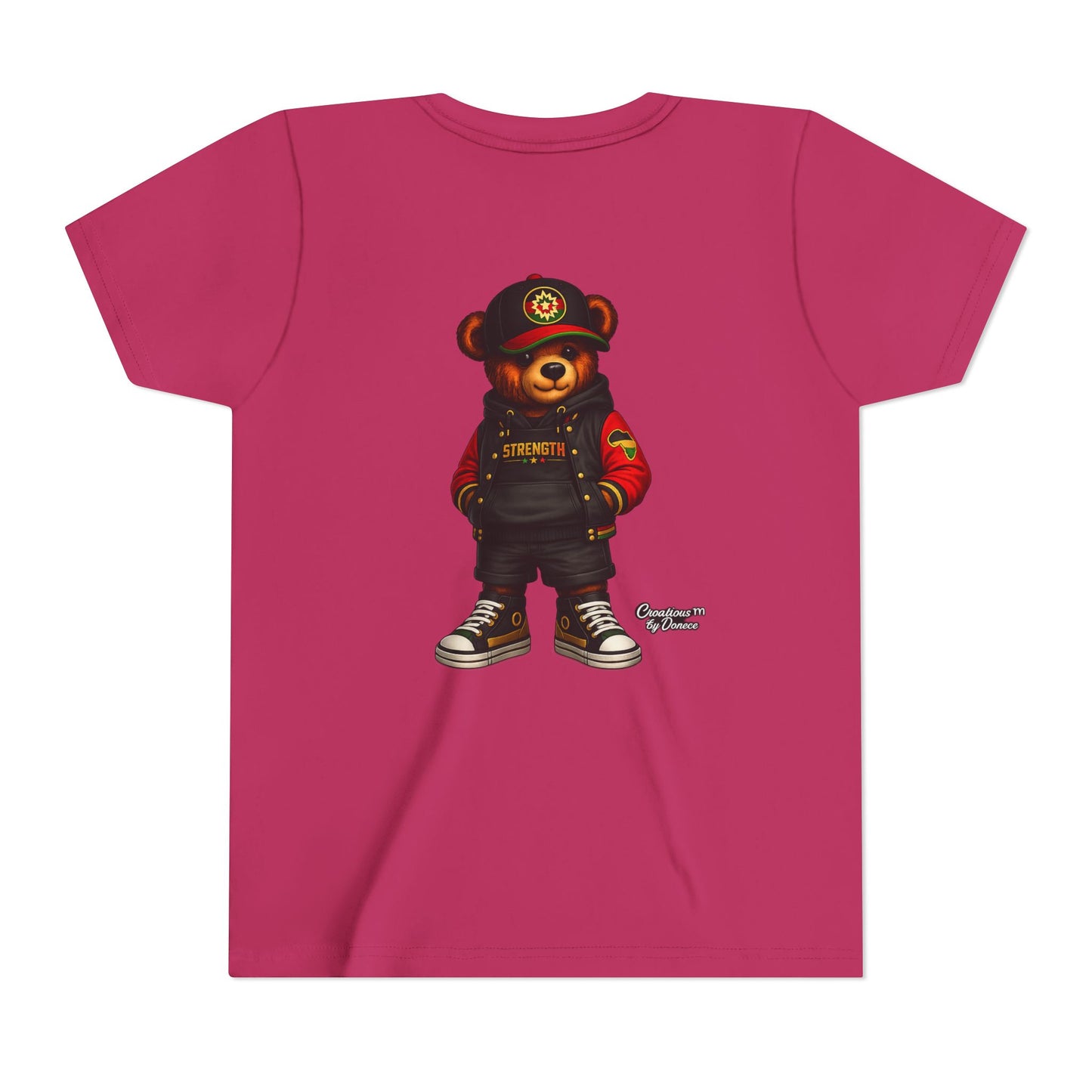 Kids Teddy Bear Streetwear Tee — 'Strength' Graphic Youth T-Shirt