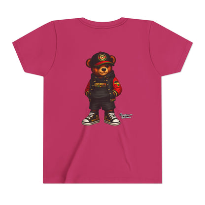 Kids Teddy Bear Streetwear Tee — 'Strength' Graphic Youth T-Shirt