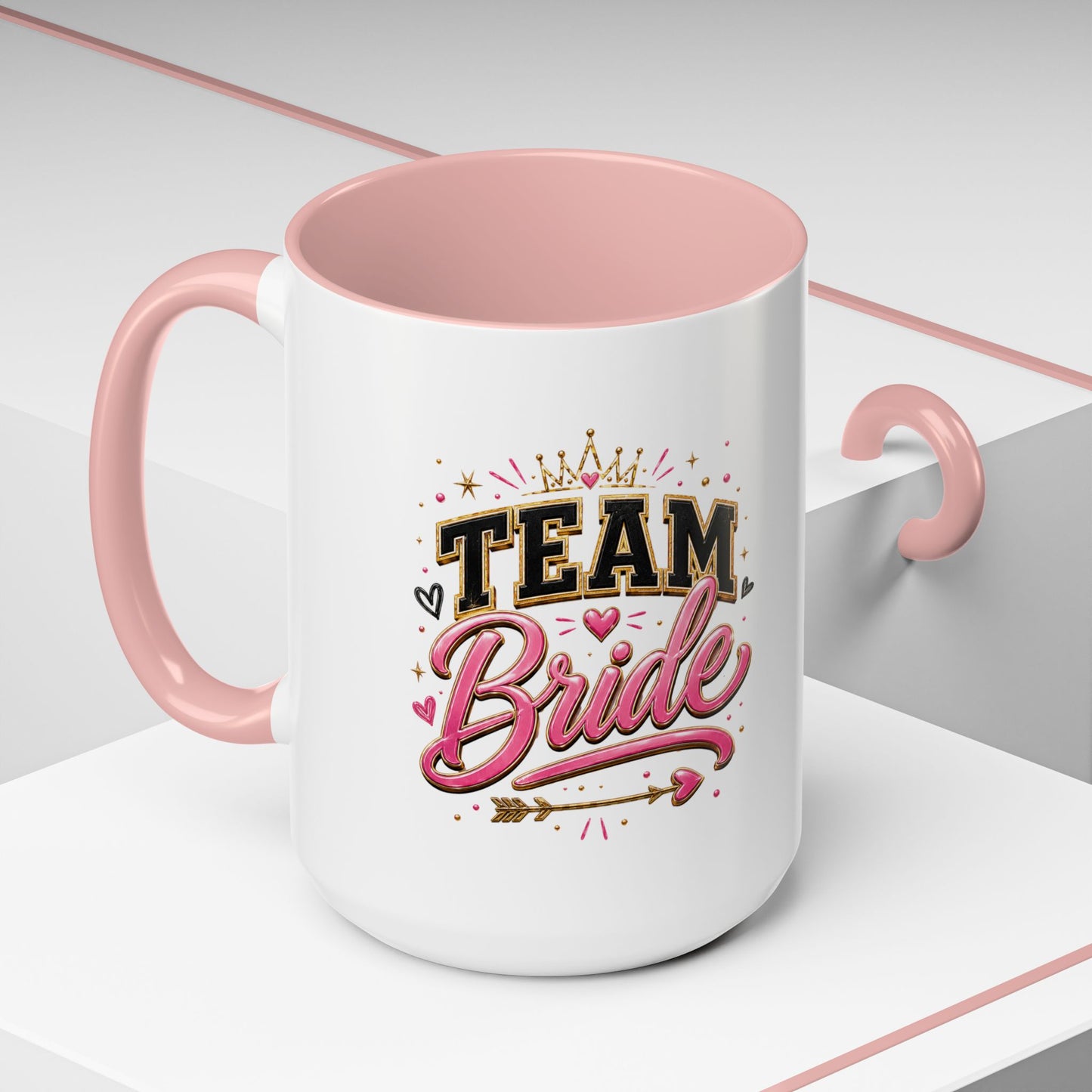 Team Bride Accent Coffee Mug — Pink & Gold Bachelorette Bridal Shower Gift (11/15 oz)