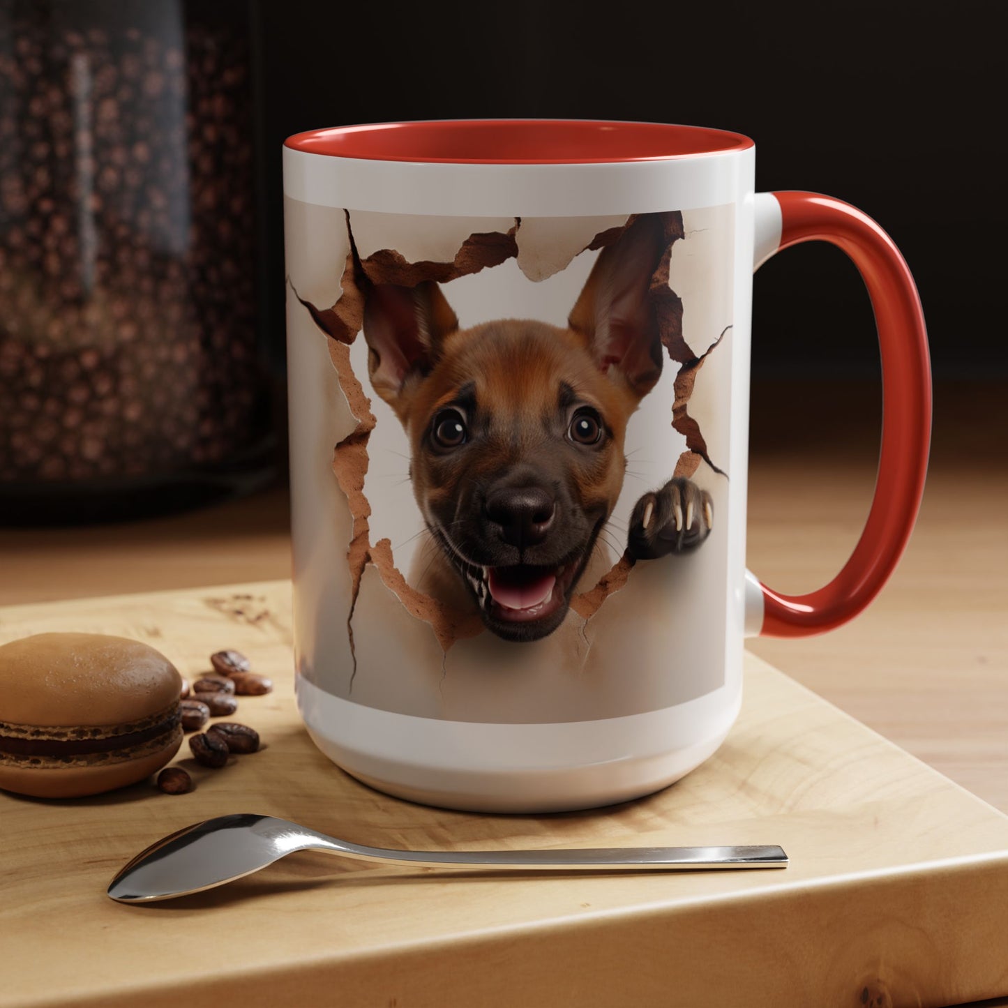 Accent Coffee Mug - Playful Puppy Peeking Through Tear Design (11/15oz)