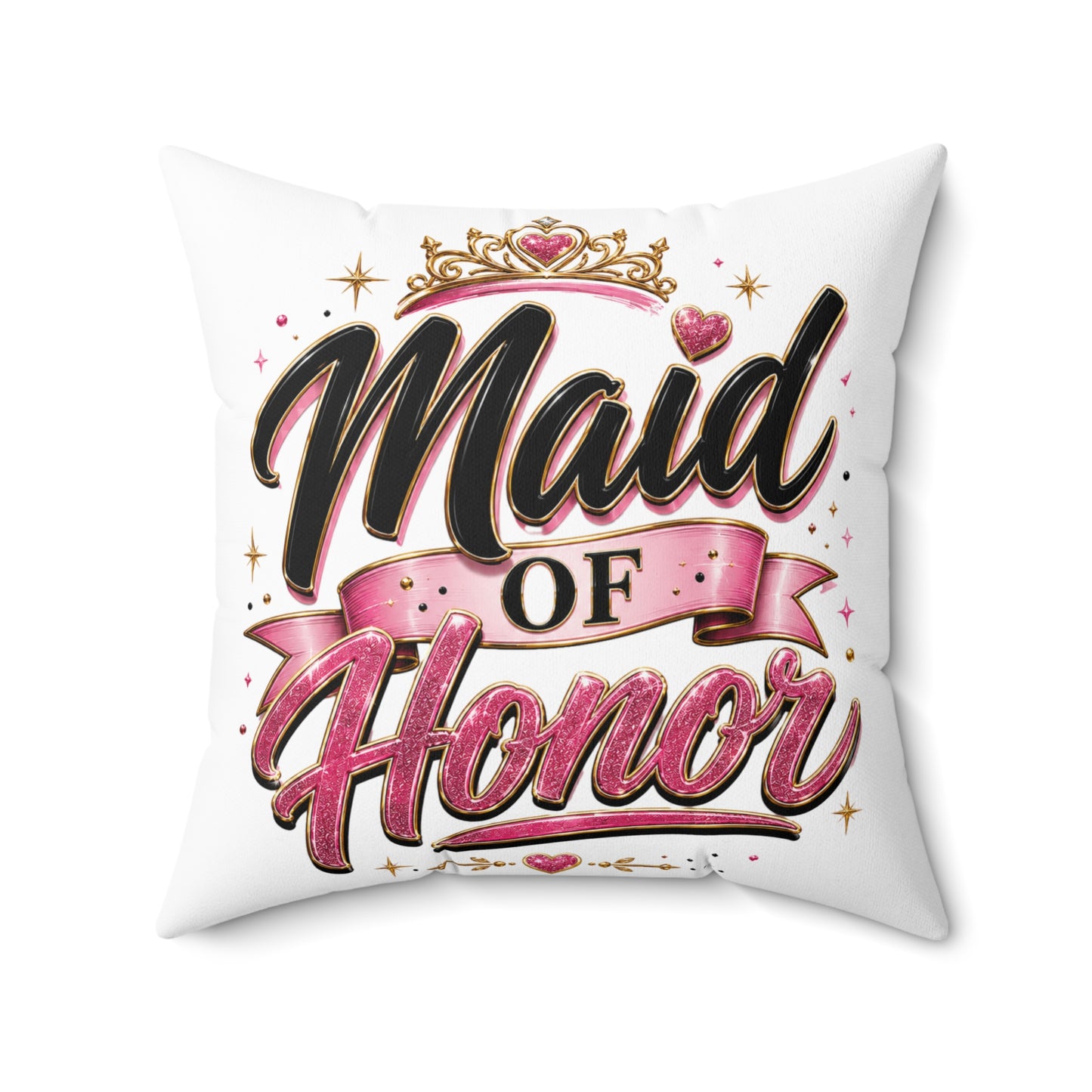 Maid of Honor Decorative Pillow - Pink Crown Bridal Gift