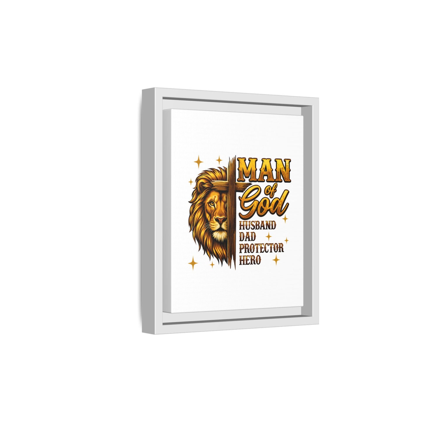Man of God Framed Canvas Art — 'Man of God: Husband, Dad, Protector, Hero' Religious Wall Decor