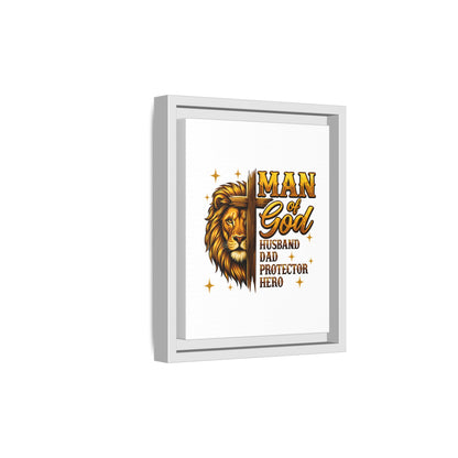 Man of God Framed Canvas Art — 'Man of God: Husband, Dad, Protector, Hero' Religious Wall Decor