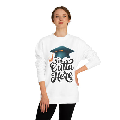 Graduation Crewneck Sweatshirt – “I’m Outta Here” Cap & Tassel Design