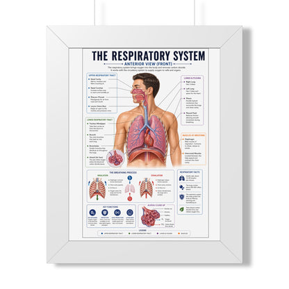 Framed Respiratory System Poster — Anatomical Chart for Medical Students & Clinics