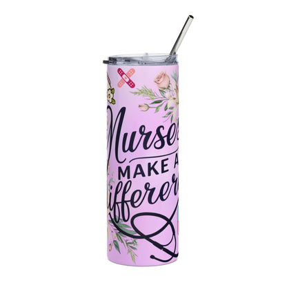 Nurse Make A Difference 20oz Stainless Tumbler — Floral Pink Travel Cup