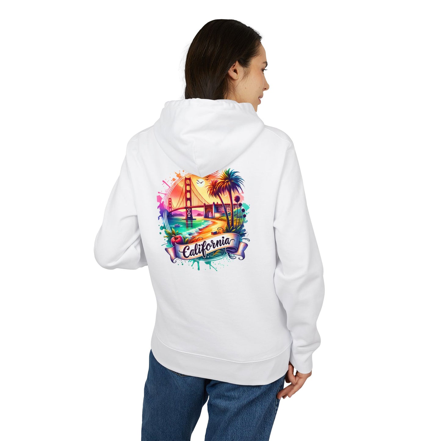California Sunset Hoodie — Colorful Golden Gate Palm Beach Graphic