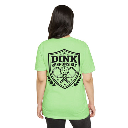 Dink Responsibly Pickleball T-Shirt — Vintage Shield Design