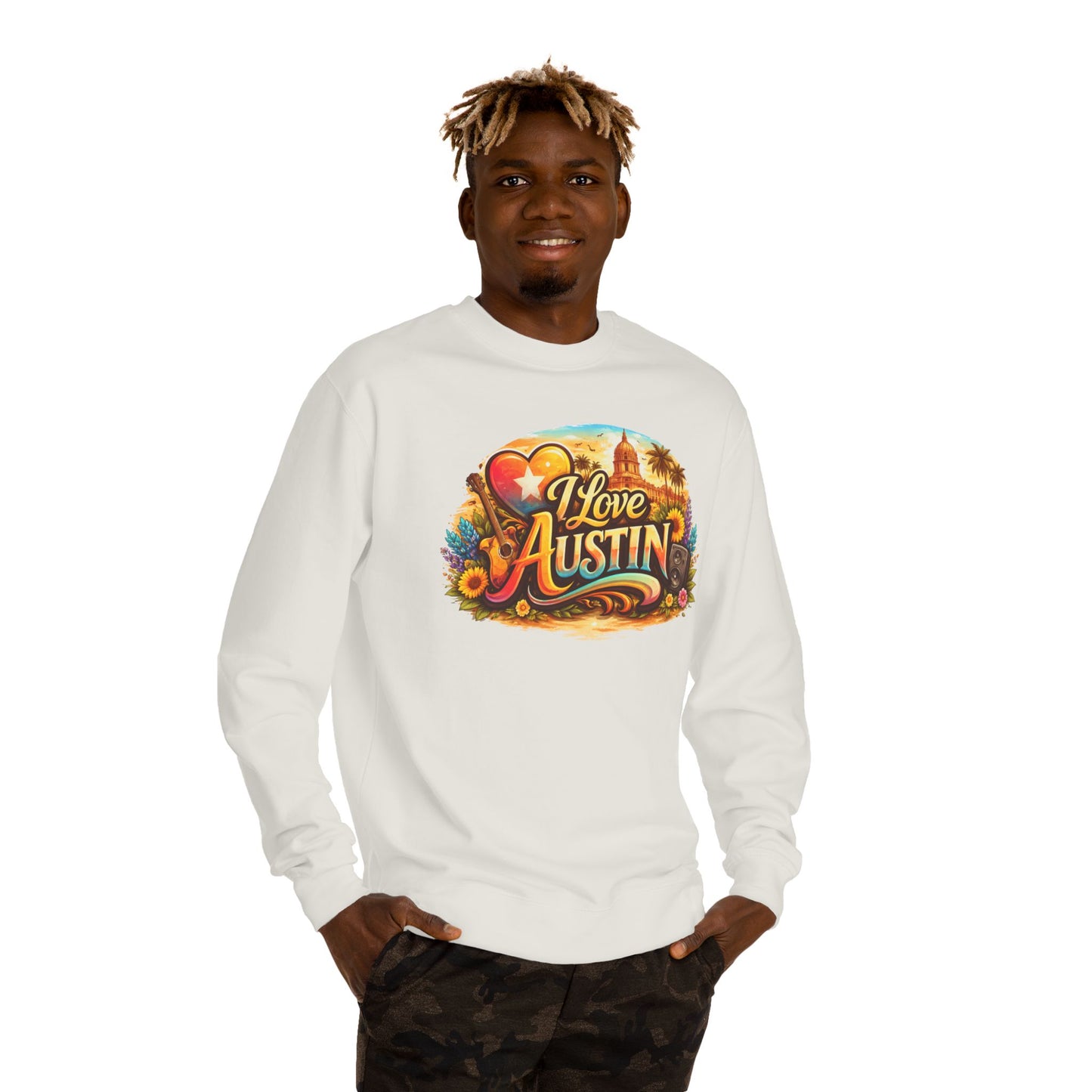 I Love Austin Crewneck Sweatshirt – Retro Texas Cityscape Pullover