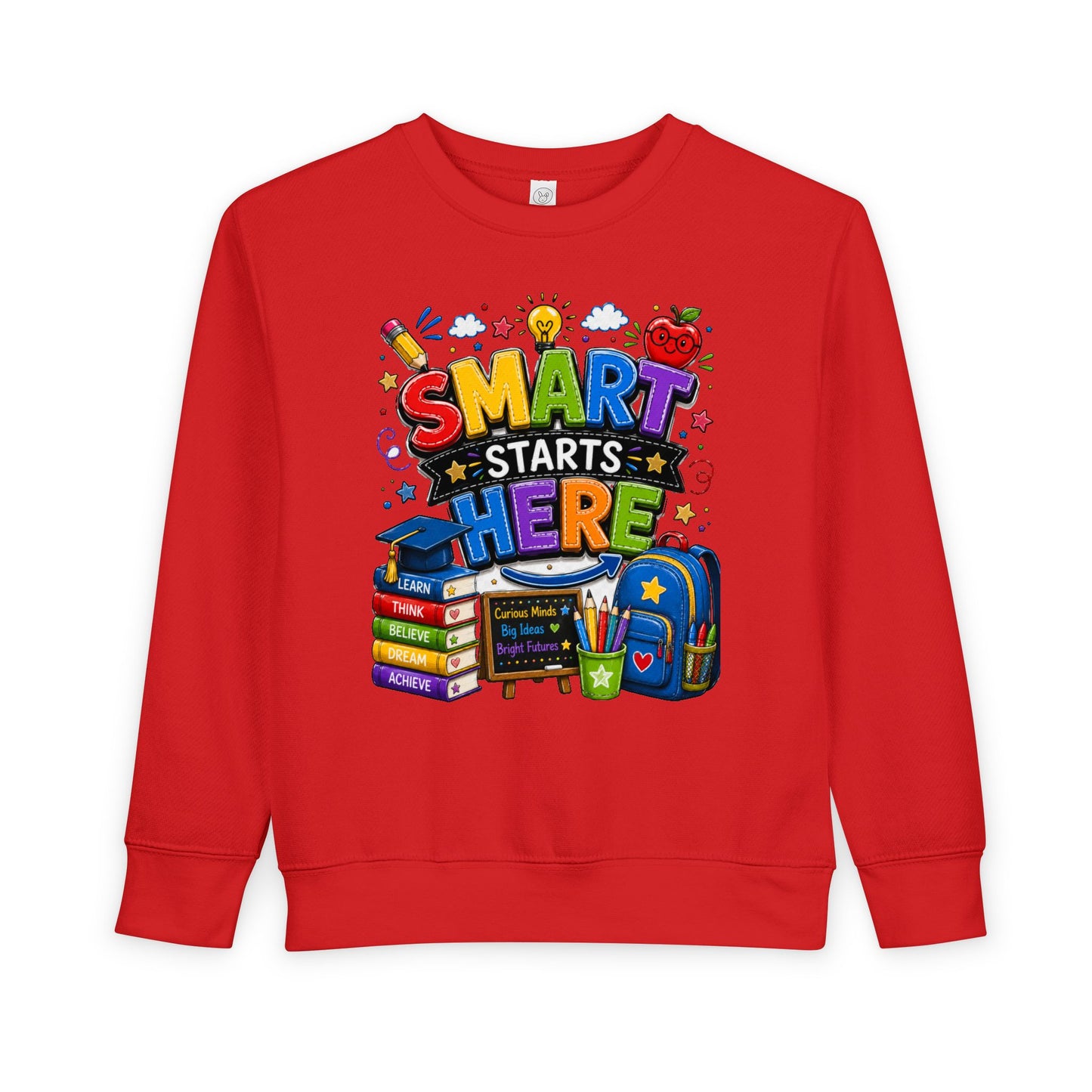 Toddler Sweatshirt — "Smart Starts Here" Back-to-School Kids Crewneck