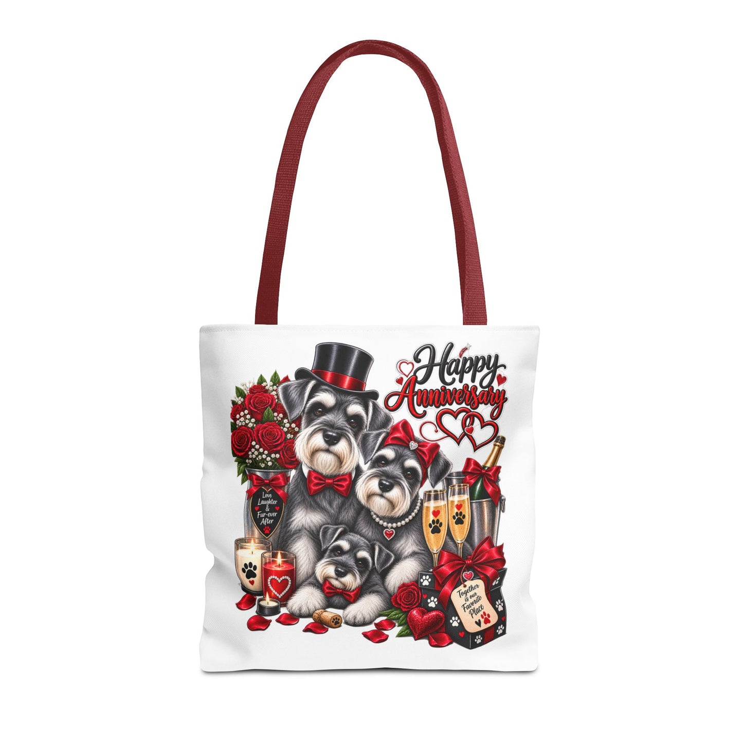 Anniversary Schnauzer Tote Bag — "Happy Anniversary" Romantic Floral Gift