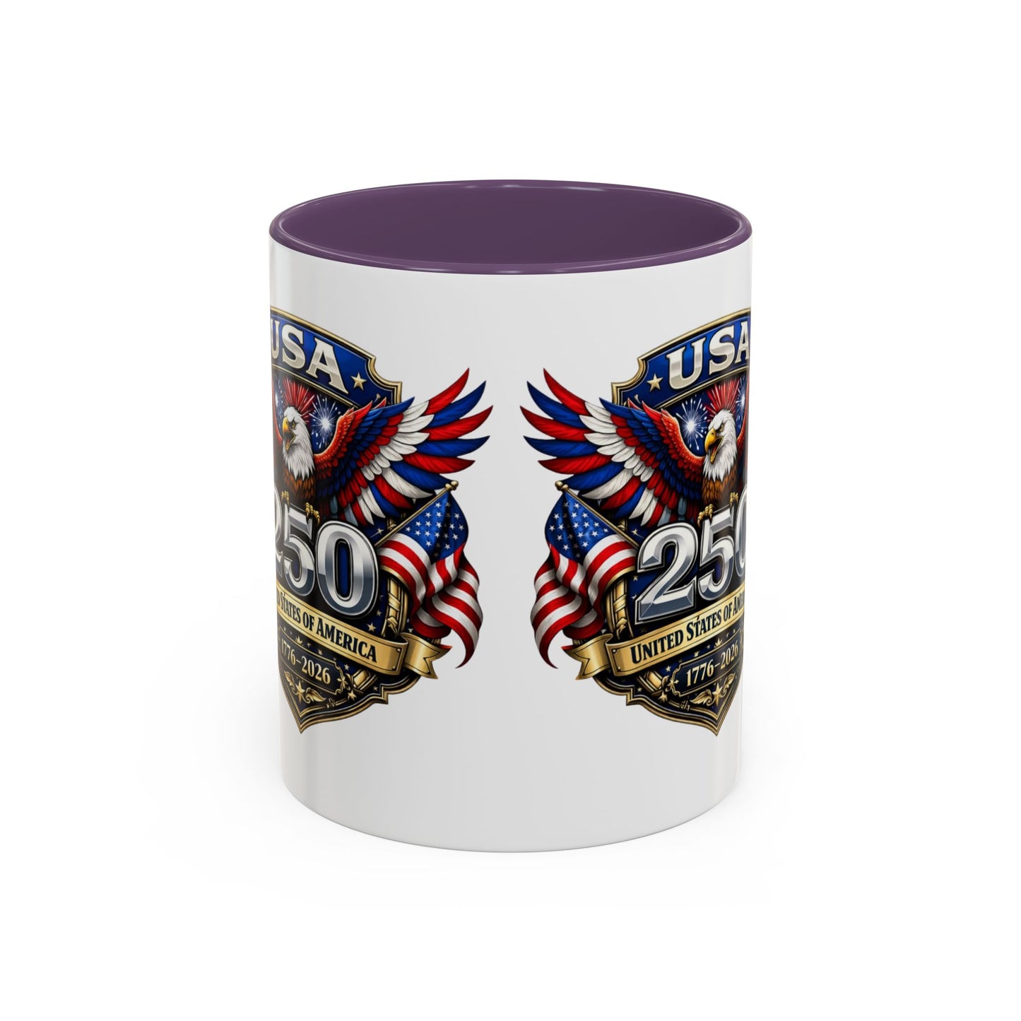 USA 250th Anniversary Accent Coffee Mug – Patriotic Eagle & Flag 1776–2026