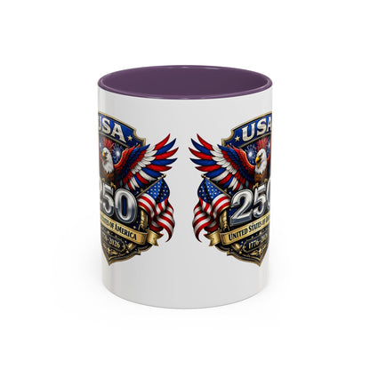 USA 250th Anniversary Accent Coffee Mug – Patriotic Eagle & Flag 1776–2026